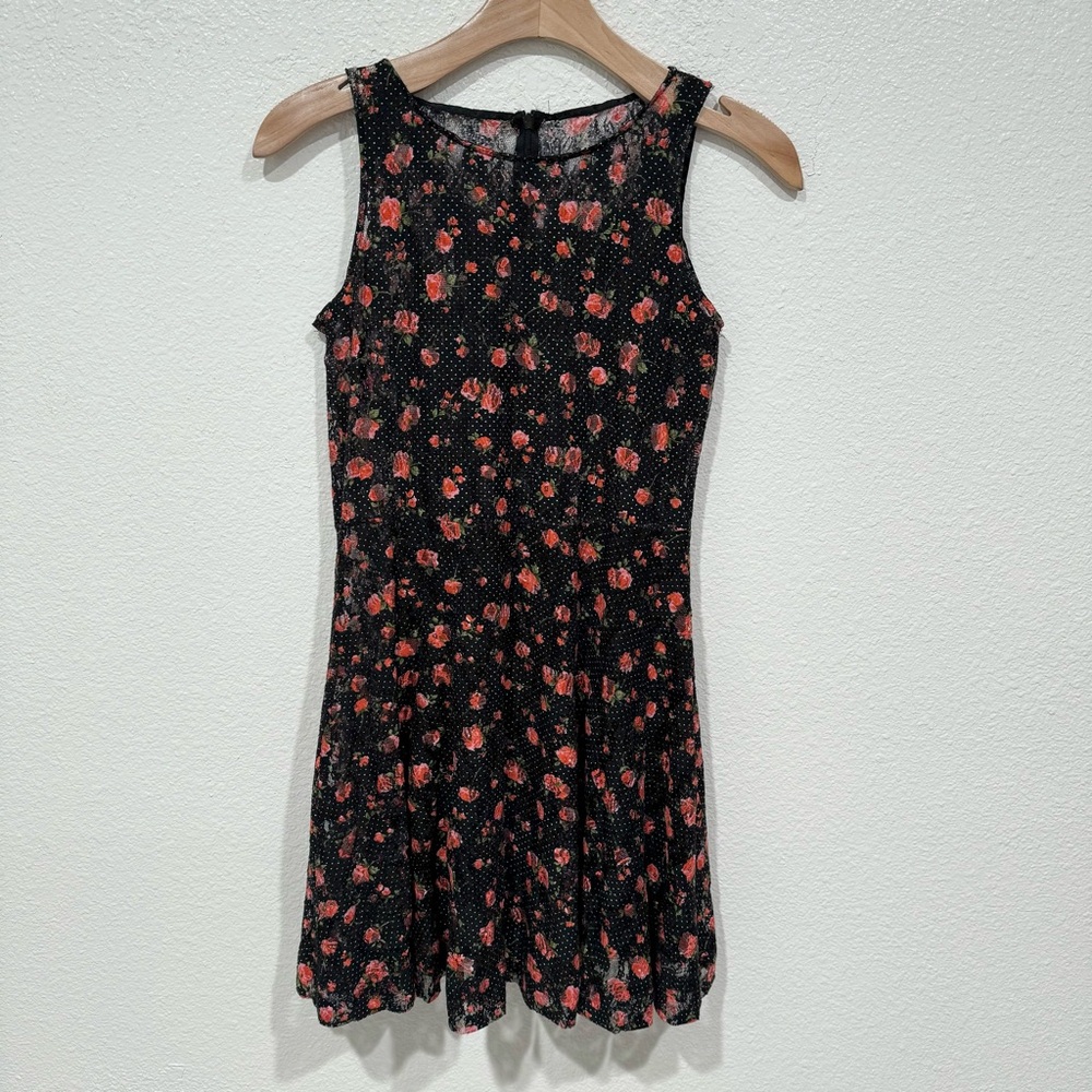 Kids Un Deux Trois Girls Black Red Floral Lace Mesh Sleeveless Formal Dress 16